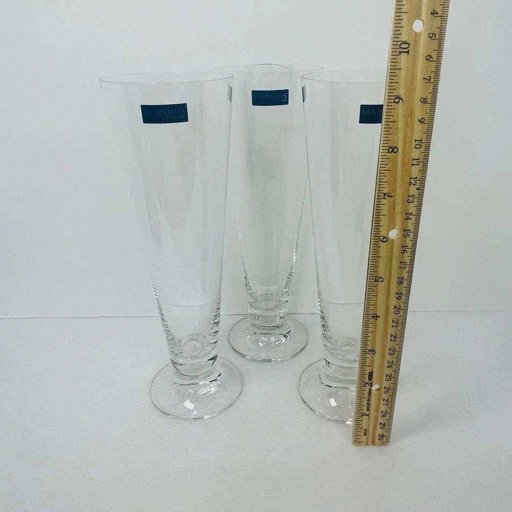 Marquis by Waterford Crystal Pilsner Beer Glasses Set of 3 Clear Footed 9.25in